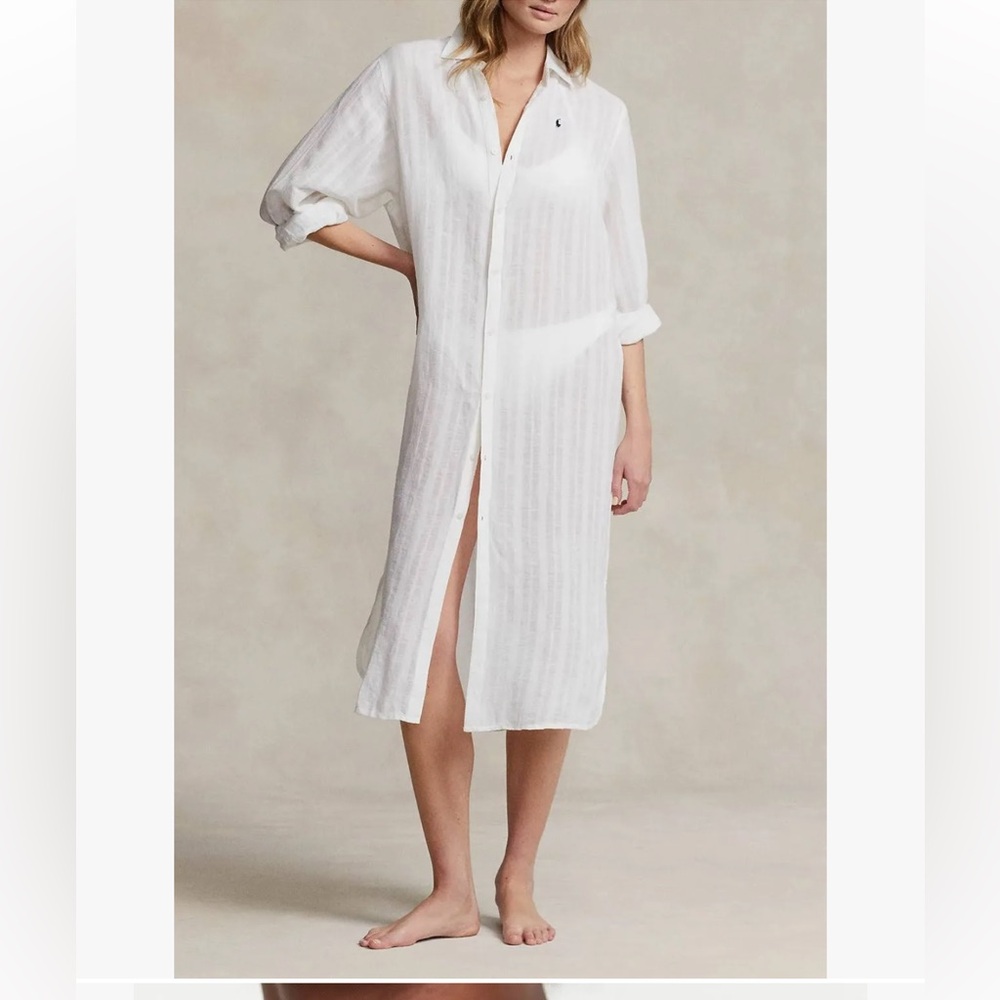 Polo by Ralph Lauren Linen Boyfriend Maxi Shirt Swim Cover-Up